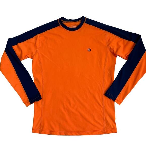 Coolibar Mens Sz M UPF 50+ Aqua Suntect Rashguard Long Sleeve Shirt Orange Navy - Picture 1 of 16